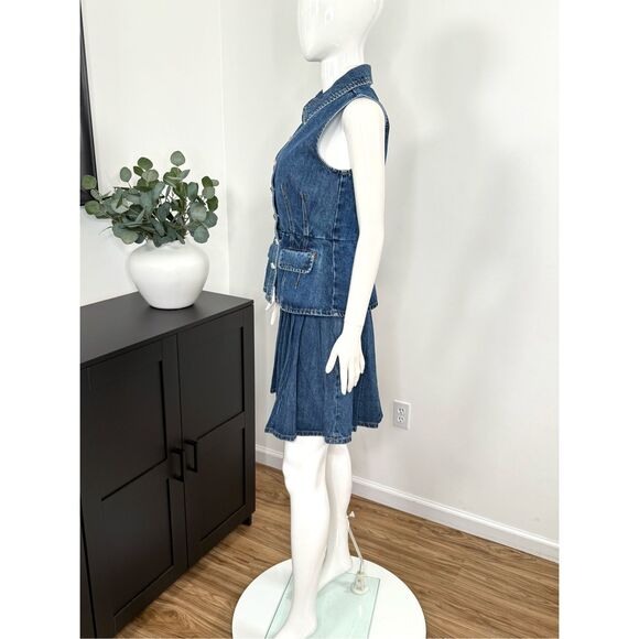 NWT SELF-PORTRAIT Pleated Denim Mini Top Skirt Set Size 2 - Picture 9 of 12